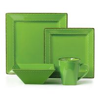 16 Piece Square Beaded Stoneware Dinnerware set by Lorren Home Trends, Green