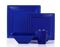 16 Piece Square Beaded Stoneware Dinnerware set by Lorren Home Trends, Blue