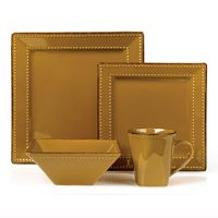 16 Piece Square Beaded Stoneware Dinnerware set by Lorren Home Trends, Mocca