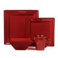 16 Piece Square Beaded Stoneware Dinnerware set by Lorren Home Trends, Red