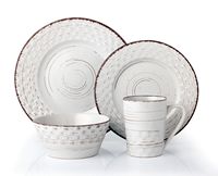 Lorren Home Trends 16 Piece Distressed Weave Dinnerware Set-White