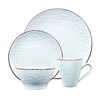 Lorren Home Trends 16 Piece Stoneware Scroll Dinnerware Set-White