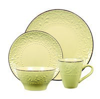 Lorren Home Trends 16 Piece Stoneware Scroll Dinnerware Set-Yellow