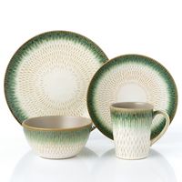 Lorren Home Trends 16 Piece Stoneware Set-Green Drop