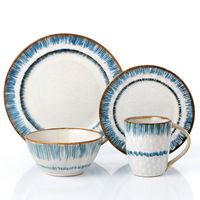 Lorren Home Trends 16 Piece Stoneware Set-Blue Swirl