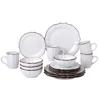 Lorren Home Trends 16 Piece Scalloped Edge White Dinnerware