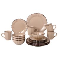 Lorren Home Trends 16 Piece Scalloped Edge Cocoa Dinnerware