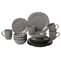 Lorren Home Trends 16 Piece Scalloped Edge Slate Grey Dinnerware