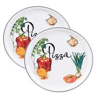 Lorren Home Trends 2 Piece Round 12&quot; Pizza-Serving Platters, Vegetable Design