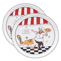 Lorren Home Trends 2 Piece Round 12&quot; Pizza-Serving Platters, Chef Design