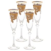 Set of 4 Embellished 24K Gold Crystal Flute Goblets-Made In Italy