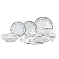 57 Piece Wavy Edge Silver Border Dinnerware, Service for 8.  By Lorren Home Trends