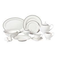 57 Piece Silver Border Porcelain Dinnerware Set-Service for 8-Alyssa