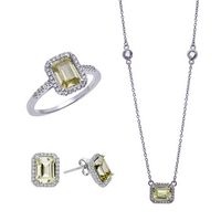 August Set with Large Peridot CZ Earrings, Ring and Necklace