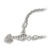 Silver Diamond Heart Dangle on Braid Bracelet