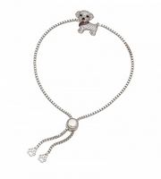 Silver Clear and Pink CZ Pave Set Puppy with Bandana Adjustable Bracelet