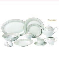 57 Piece Gold Border Porcelain Dinnerware Set-Service for 8-Carlotta-Mix and Match