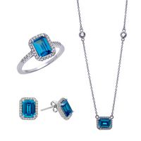 December Set with Large Dark Blue CZ Earrings, Ring and Necklace