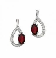 Silver Genuine White Topaz Teardrop with Oval Shape Garnet