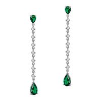 Silver Long Post Earrings with Emerald Green CZs