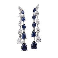 Silver Graduated Teardrop Triple A -Quality Clear CZ and Sapphire Nano Design Earring