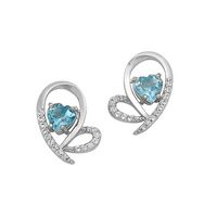 Silver Open Heart Design Earrings with Heart Shape Genuine Blue Topaz