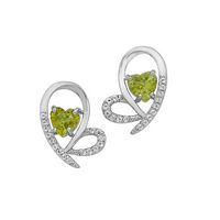 Silver Open Heart Design Earrings with Heart Shape Genuine Peridot