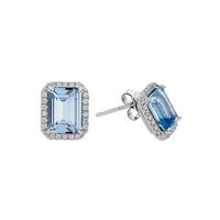 Silver Clear CZs Halo Design Earrings with Large Aquamarine Spinel (March)