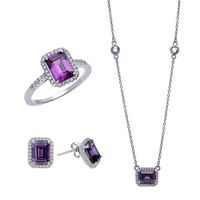 February Set with Large Amethyst CZ Earrings, Ring and Necklace