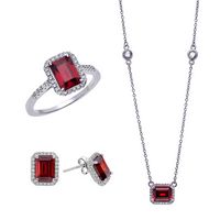 January Set with Large Garnet CZ Earrings, Ring and Necklace