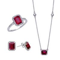 July Set with Large Ruby Spinel Earrings, Ring and Necklace