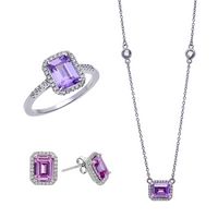 June Set with Large Lavender CZ Earrings, Ring and Necklace