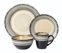 Lorren Home Trends 16 Piece Glazed Dinnerware Neutral and Blue  (Service for 4)