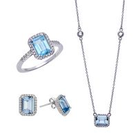 March Set with Large Aquamarine Spinel Earrings, Ring and Necklace