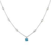 Silver Genuine Stones Necklace with Swiss Blue Topaz and Fresh Water Pearl