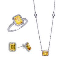 November Set with Large Yellow CZ Earrings, Ring and Necklace