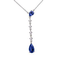 Silver Long Drop Necklace with Tanzanite CZs