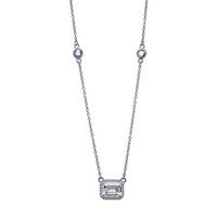 Silver Clear CZs Halo Design Necklace with Large White CZ (April)