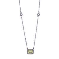 Silver Clear CZs Halo Design Necklace with Large Peridot CZ (August)