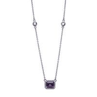 Silver Clear CZs Halo Design Necklace with Large Amethyst CZ (February)