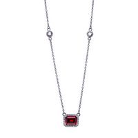 Silver Clear CZs Halo Design with Large Garnet CZ Center Necklace (January)