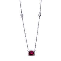 Silver Clear CZs Halo Design Necklace with Large Ruby Spinel (July)