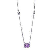 Silver Clear CZs Halo Design Necklace with Large Lavender CZ (June)