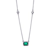 Silver Clear CZs Halo Design Necklace with Large Emerald Spinel (May)