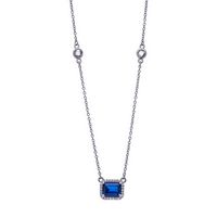 Silver Clear CZs Halo Design Necklace with Large Sapphire Spinel (September)