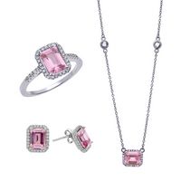 October Set with Large Pink CZ Earrings, Ring and Extender