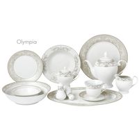 57 Piece Silver Border Porcelain Dinnerware Set-Service for 8-Olympia-Mix and Match