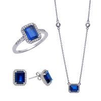 September Set with Large Sapphire Spinel Earrings, Ring and Necklace