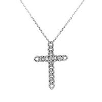 Silver Chain Link Plain Cross with CZs Pendant