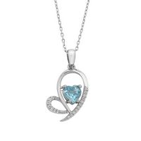 Silver Open Heart Design Pendant with Heart Shape Genuine Blue Topaz